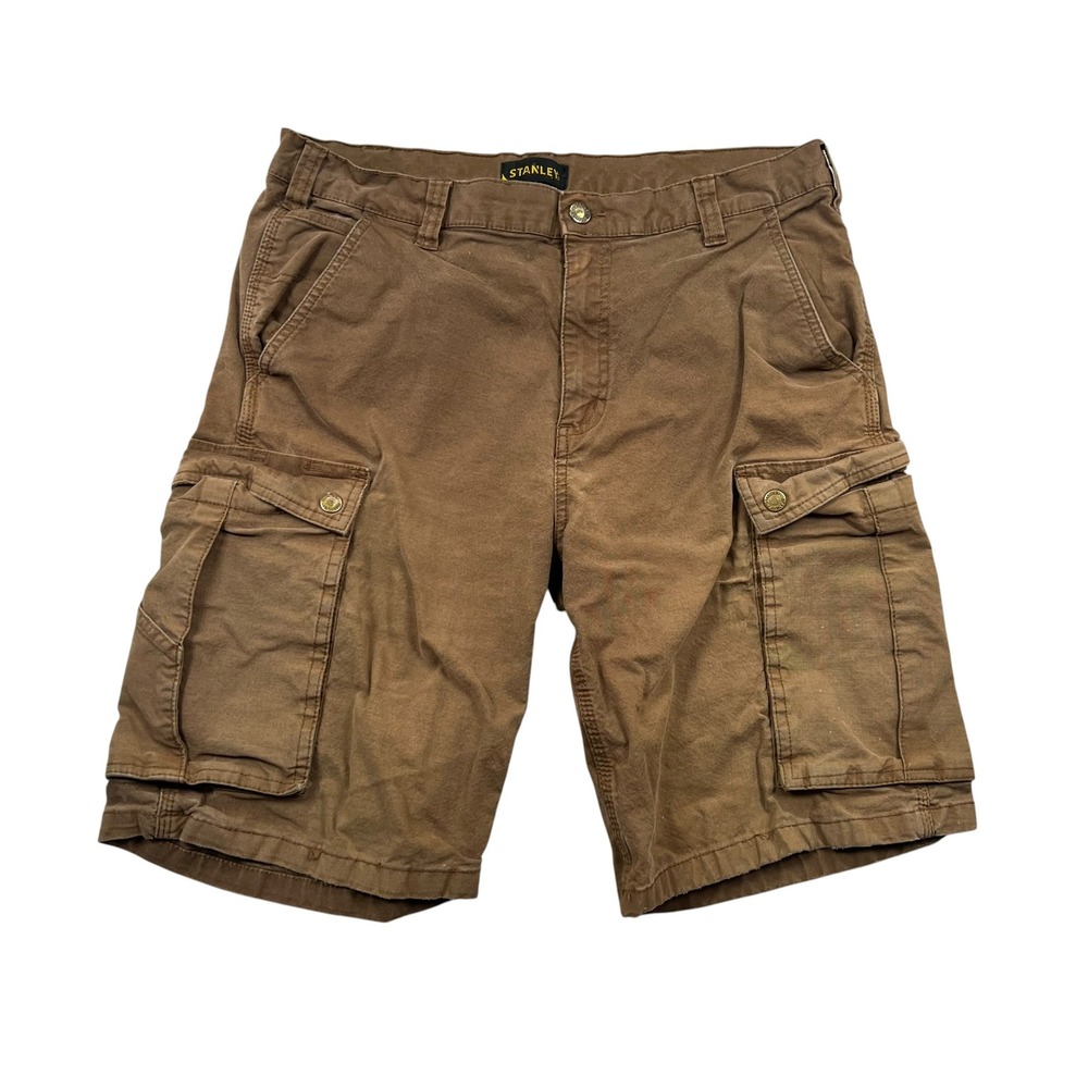 Stanley Cargo Shorts Men 34 Brown Cotton Blend Stretch Workwear Utility Pocket